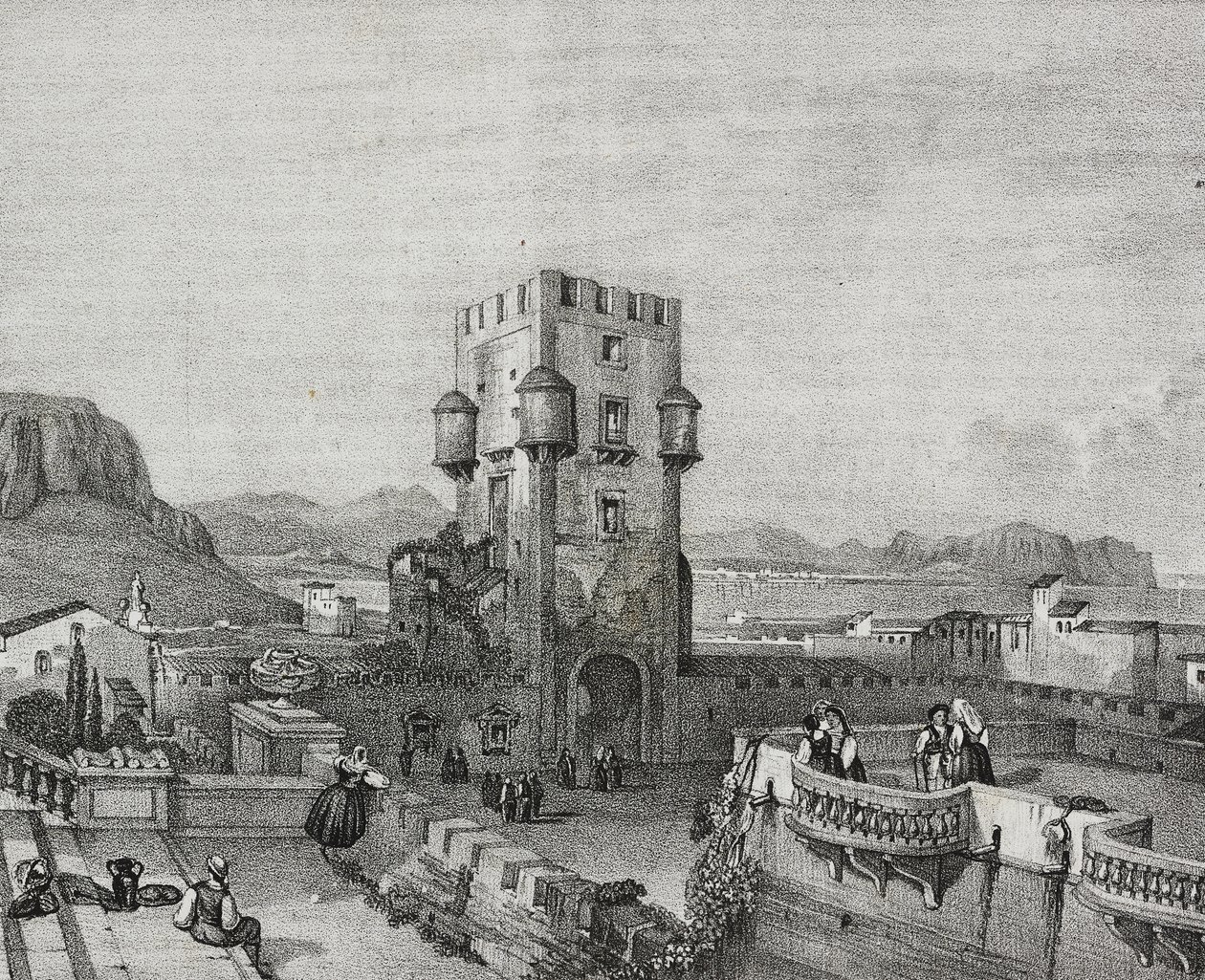 Villa van de Prins van Butera in Bagheria, Palermo, Sicilië, lithografie door Salvatore Puglia uit Poliorama Pittoresco, nr. 3, 28 augustus door Salvatore Puglia