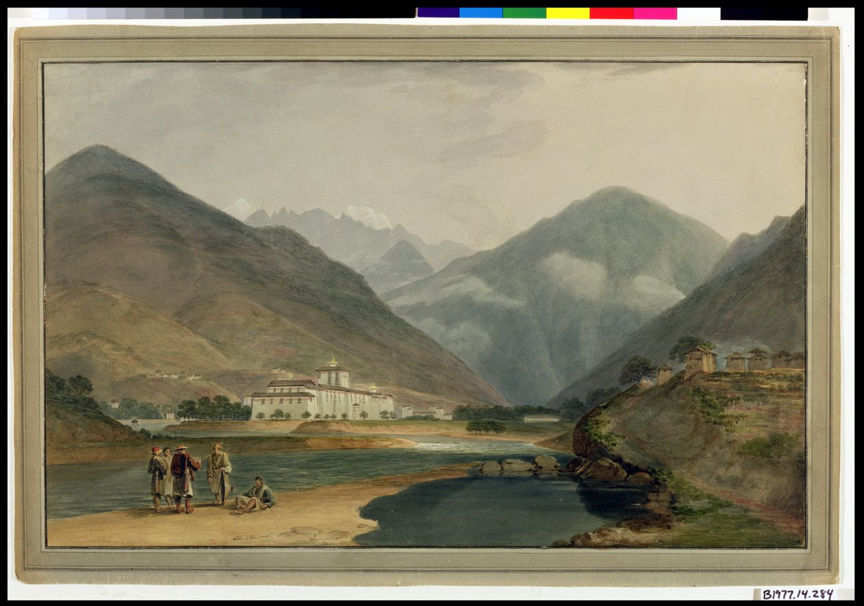De voormalige winterhoofdstad van Bhutan in Punakha Dzong, 1783 door Samuel Davis