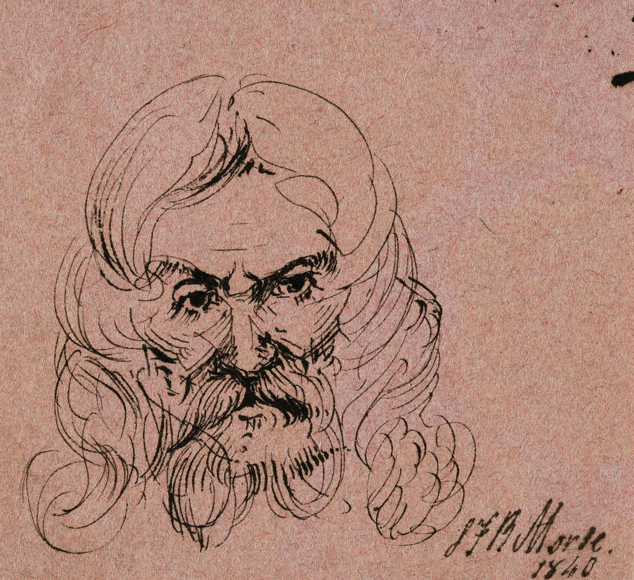 Schets van het hoofd van een bebaarde man met lang haar, 1840 door Samuel Finley Breese Morse