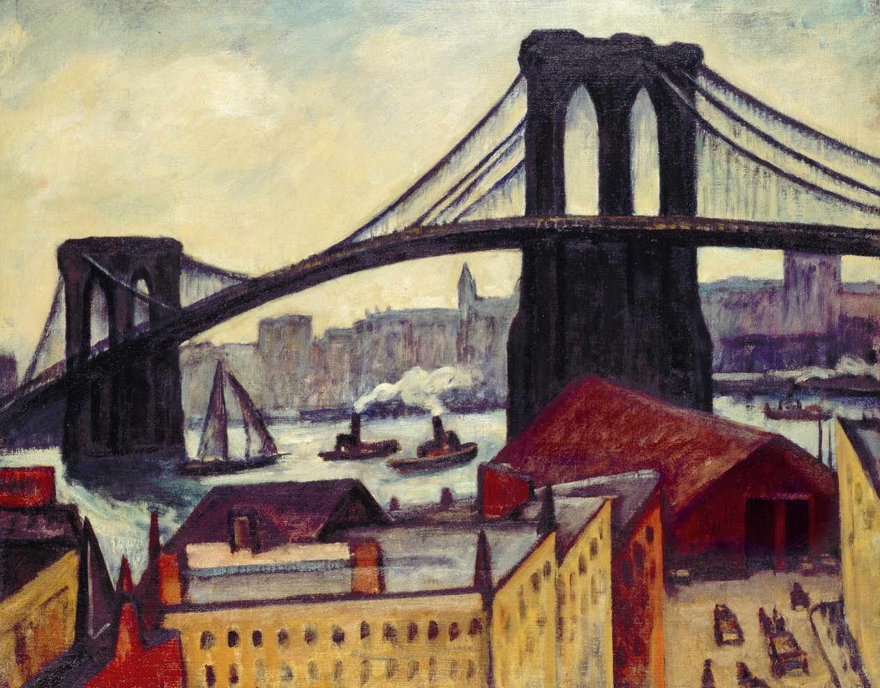 Uitzicht op de Brooklyn Bridge door Samuel Halpert
