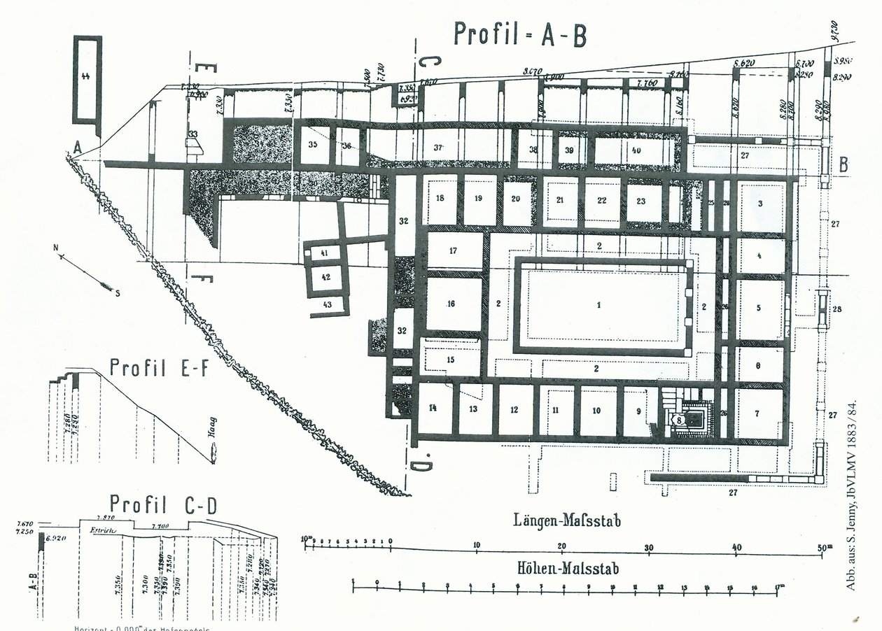 Plattegrond Romeinse villa Am Steinbühel in Bregenz Brigantium door Samuel Jenny
