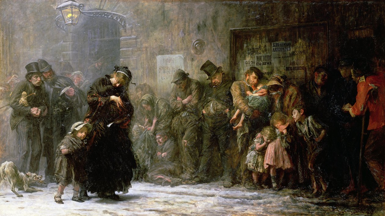 Aanvragers voor toelating tot een toevluchtsoord, 1874 door Samuel Luke Fildes