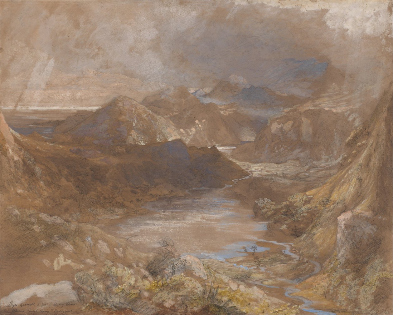 Llwyngwynedd en een deel van Llyn-y-ddina tussen Capel Curig en Beddegelert, Noord-Wales door Samuel Palmer