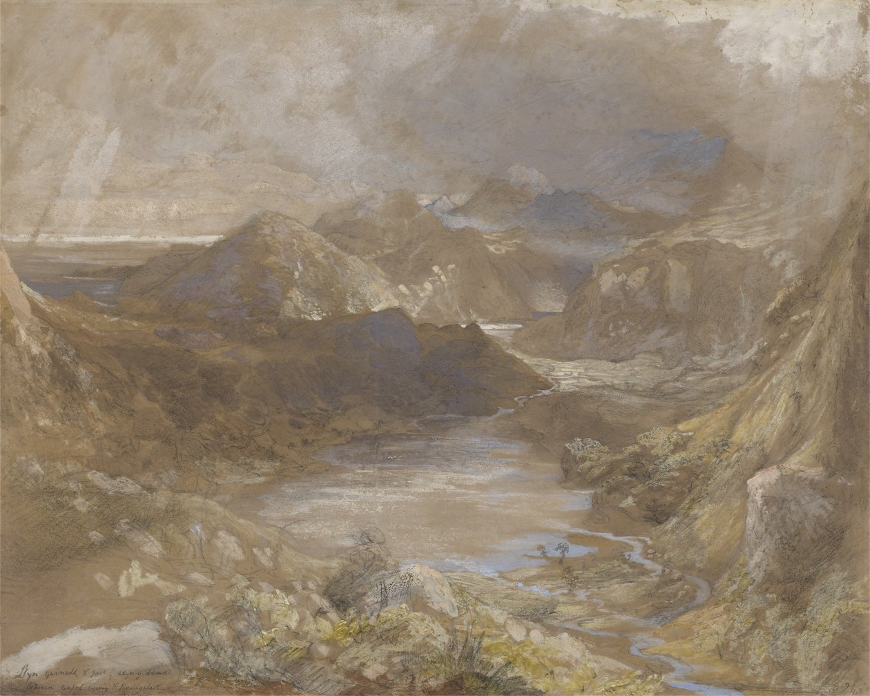Llwyngwynedd en deel van Llyn-y-ddina tussen Capel Curig en Beddegelert, Noord-Wales, 1835-36 door Samuel Palmer