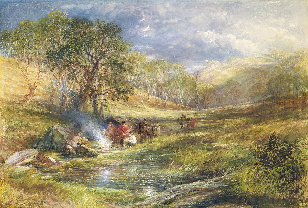 De zigeuner vallei - Maanlicht door Samuel Palmer