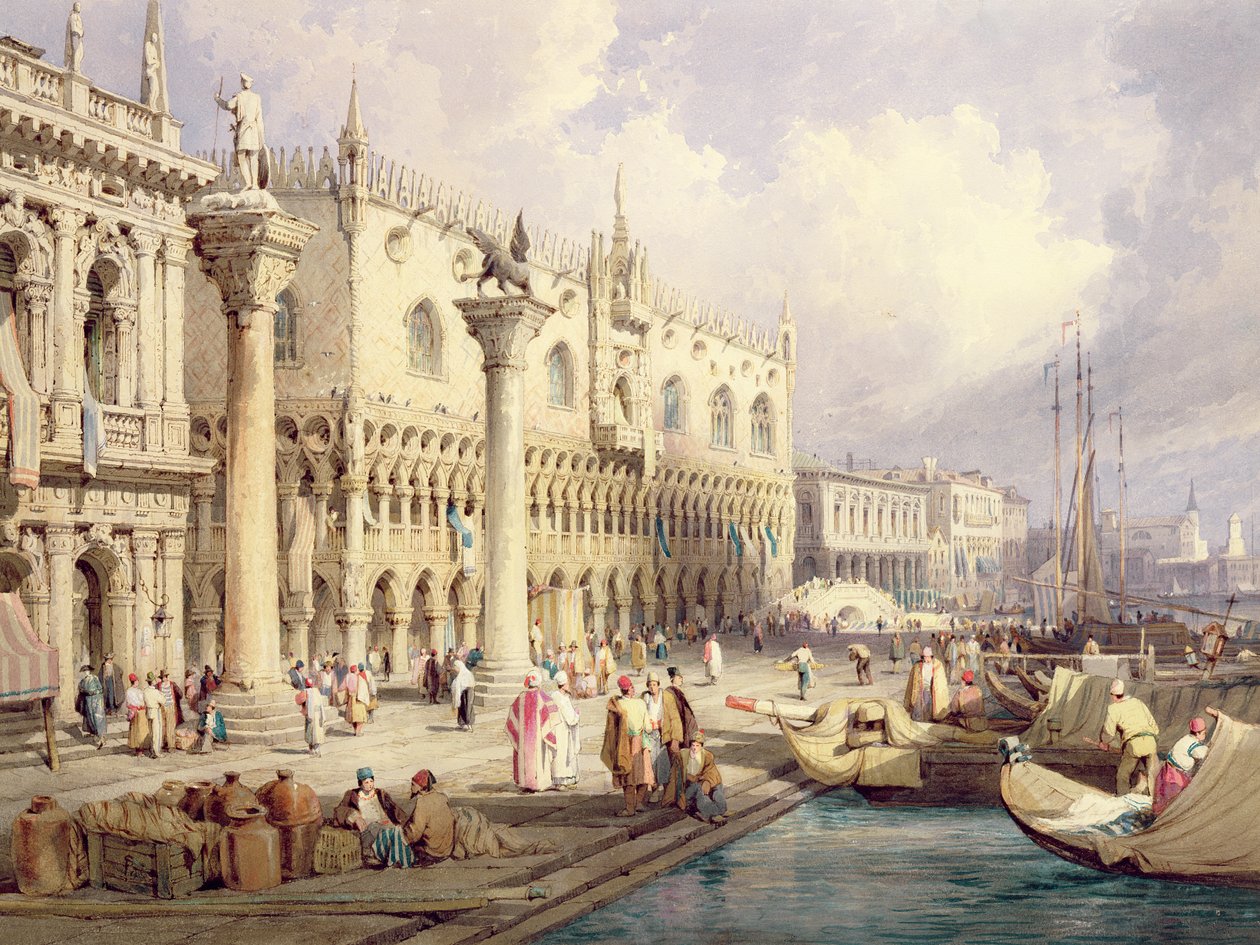 De Molo en het Dogepaleis, Venetië door Samuel Prout