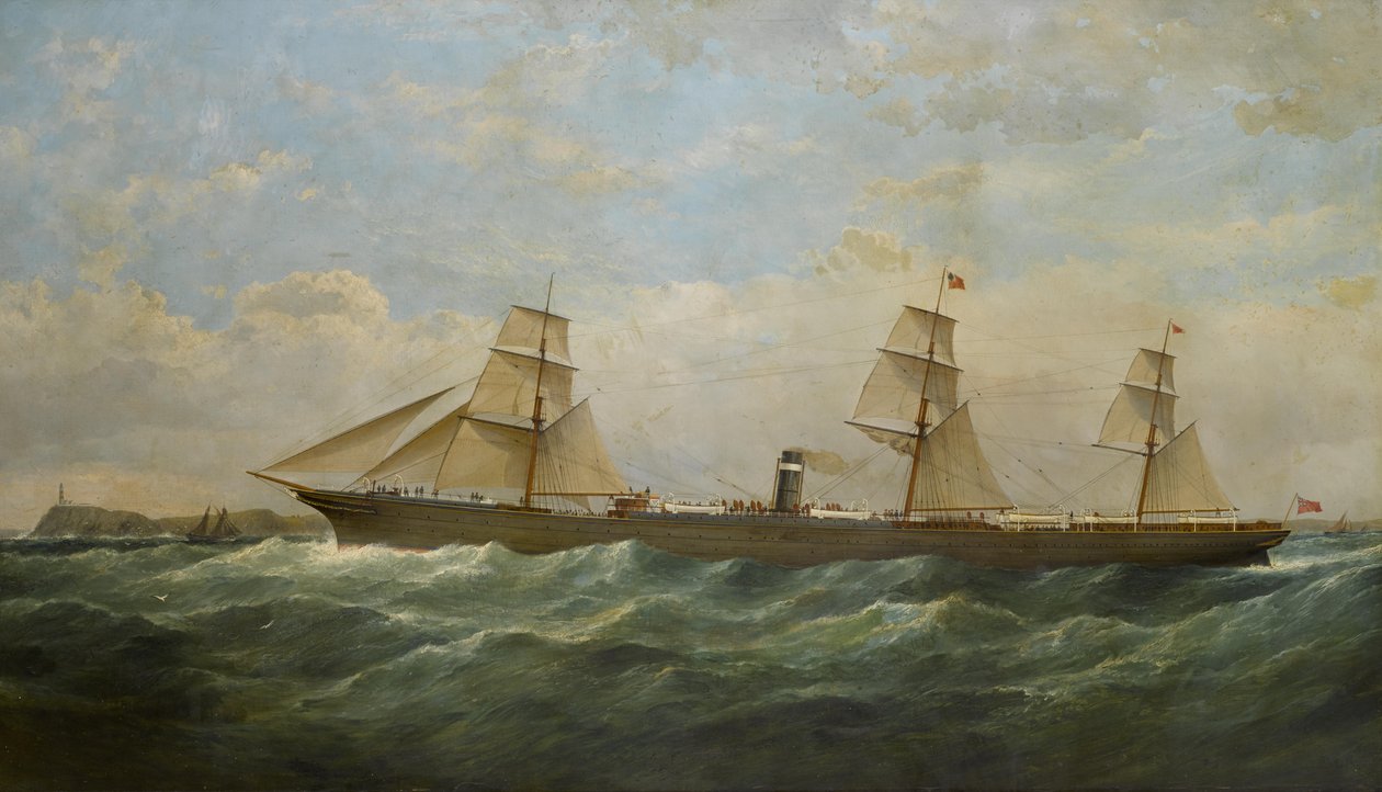 De S.S. City of Berlin op weg langs de vuurtoren van Cape Pine door Samuel Walters