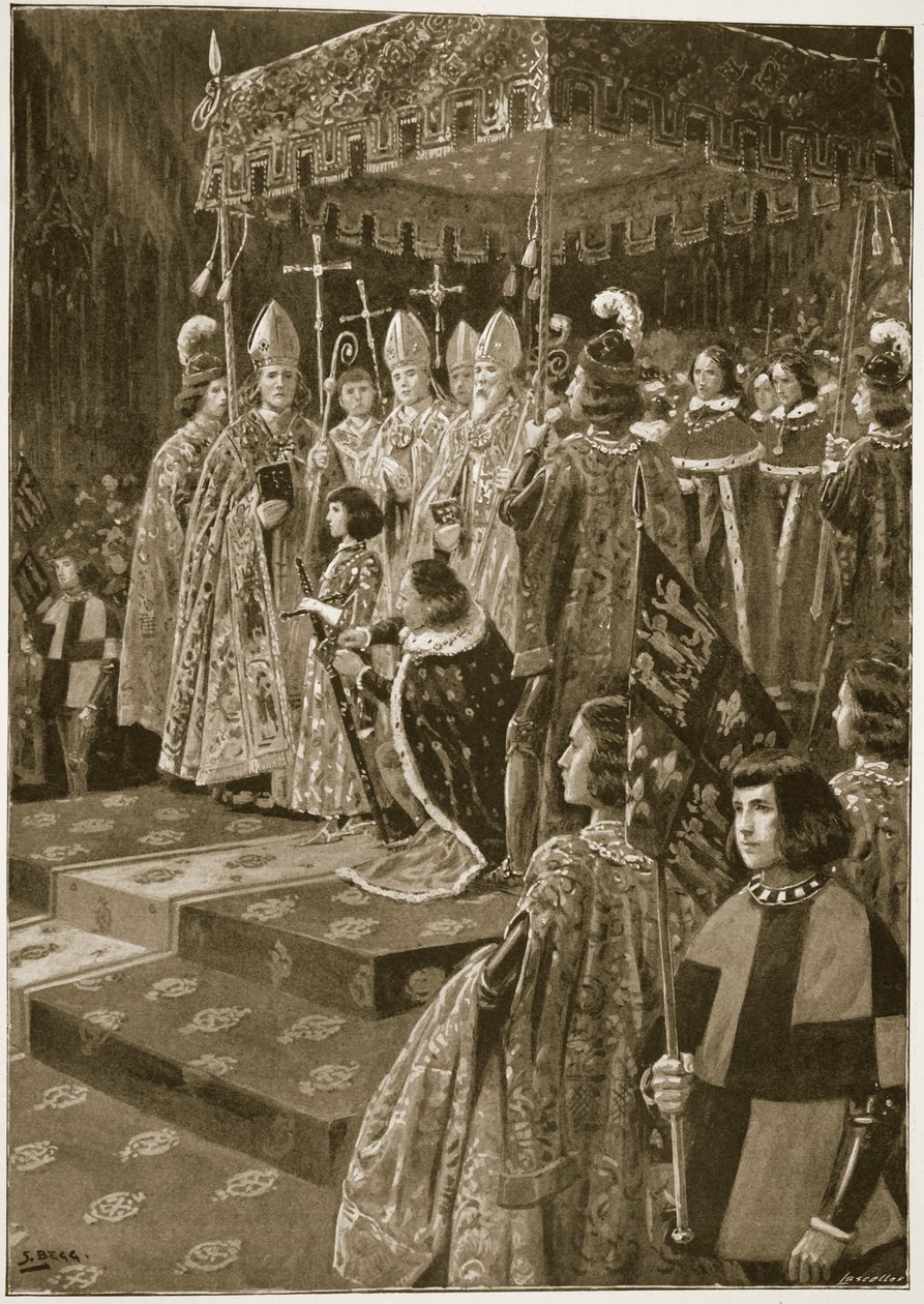 Het aanbieden van de sporen en het zwaard bij de kroning van Hendrik VI op Sint-Leonardsdag, 6 november 1429, uit 