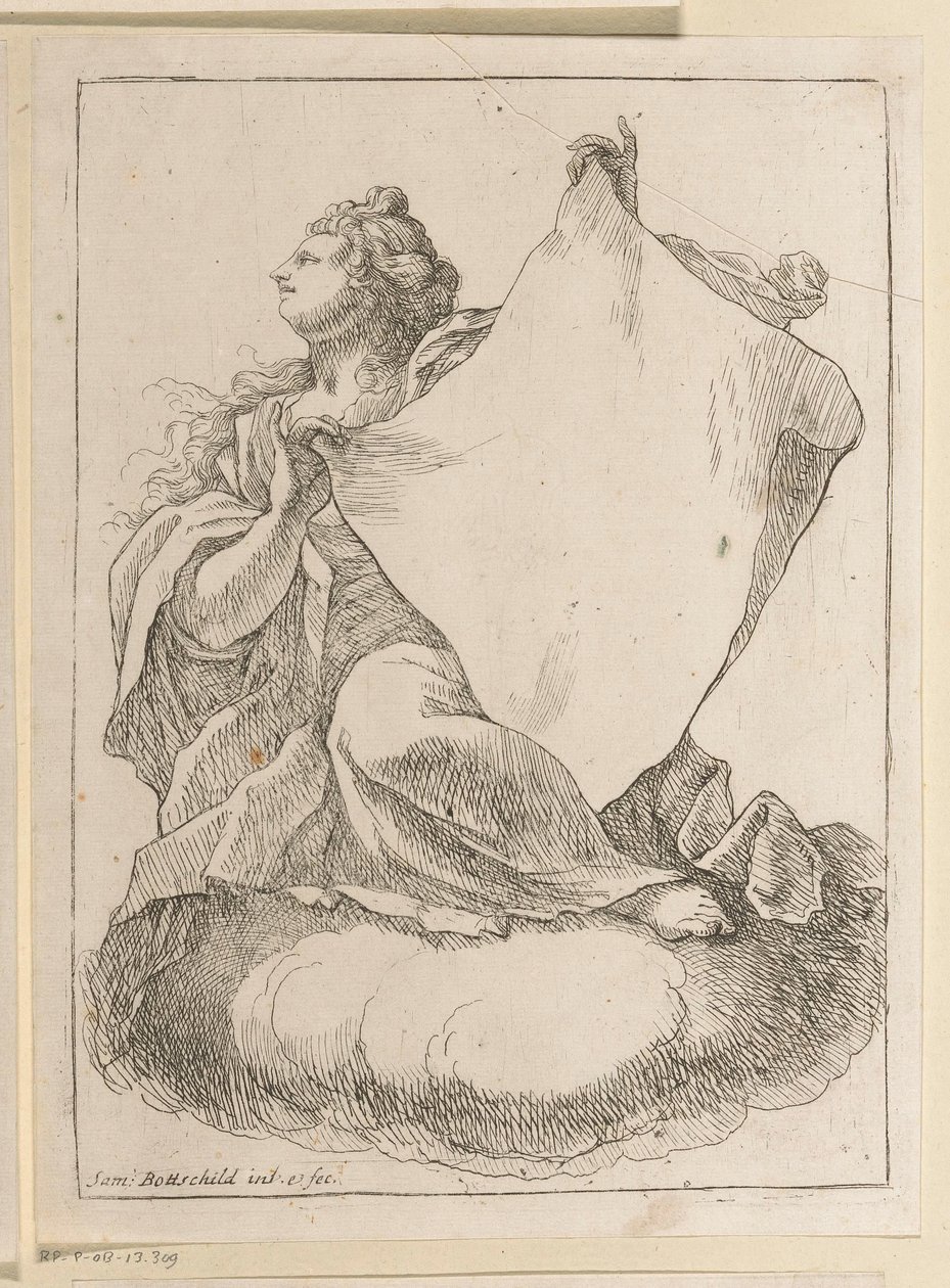 Vrouw met een doek in haar handen (Diverse ontwerpen, Opera Varia Historica, Poetica & Iconologica) door Samuel Bottschild