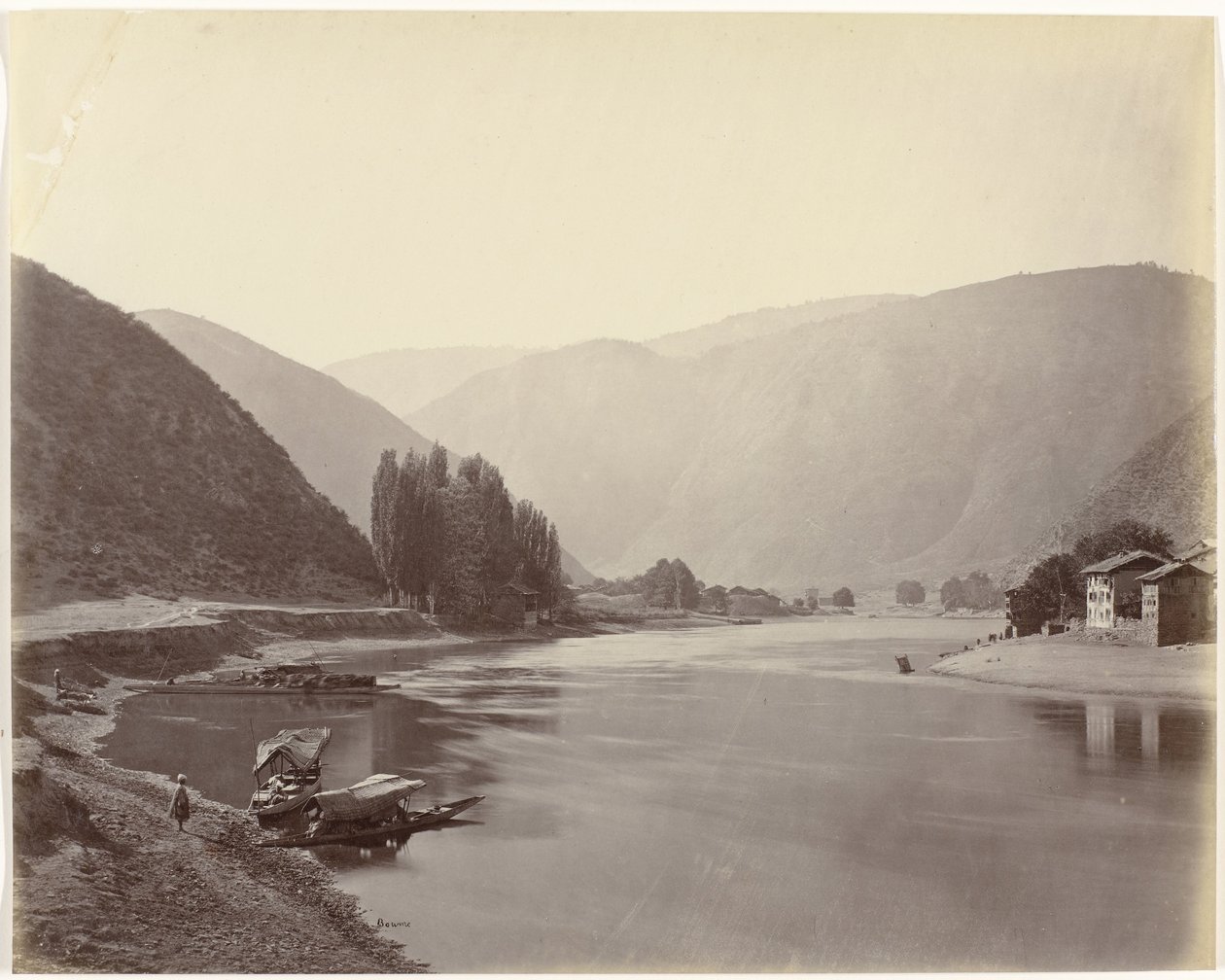 Riviergezicht nabij Baramulla, India door Samuel Bourne (signed by artist)