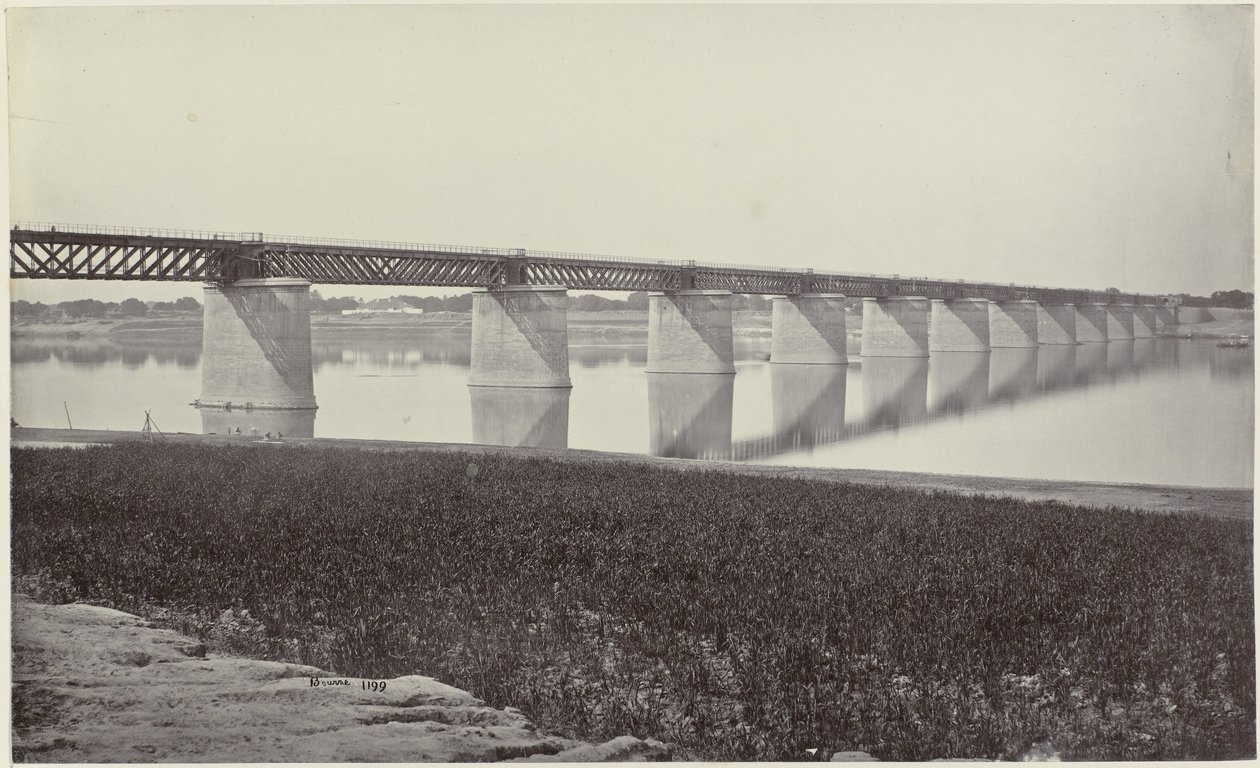 Spoorbrug over de Yamuna bij Allahabad door Samuel Bourne (signed by artist)