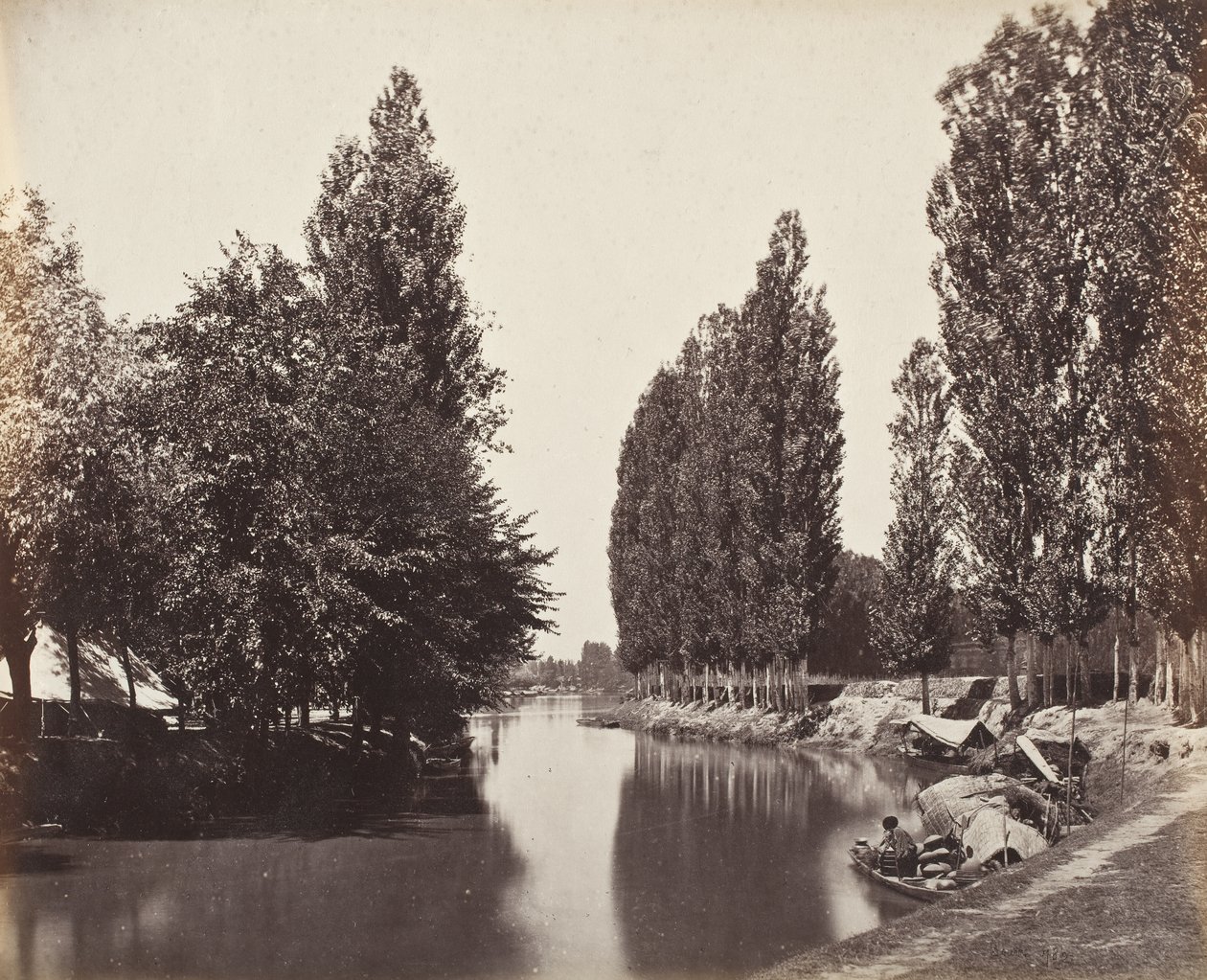 Rivier met bomen (India) door Samuel Bourne