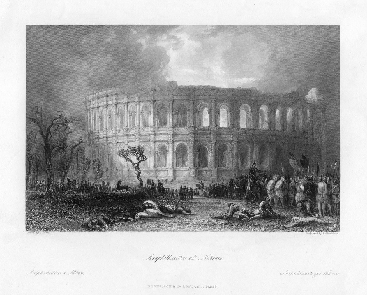 Amfitheater in Nîmes, Frankrijk, 19e eeuw door Samuel Bradshaw