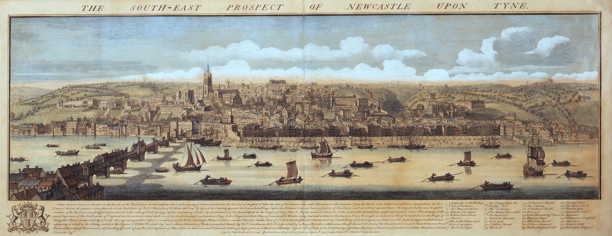 Het zuidoostelijke uitzicht van Newcastle Upon Tyne door Samuel Buck
