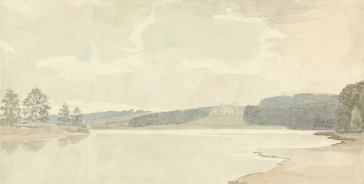 Rivierscène met een landhuis in de verte door Samuel Davis