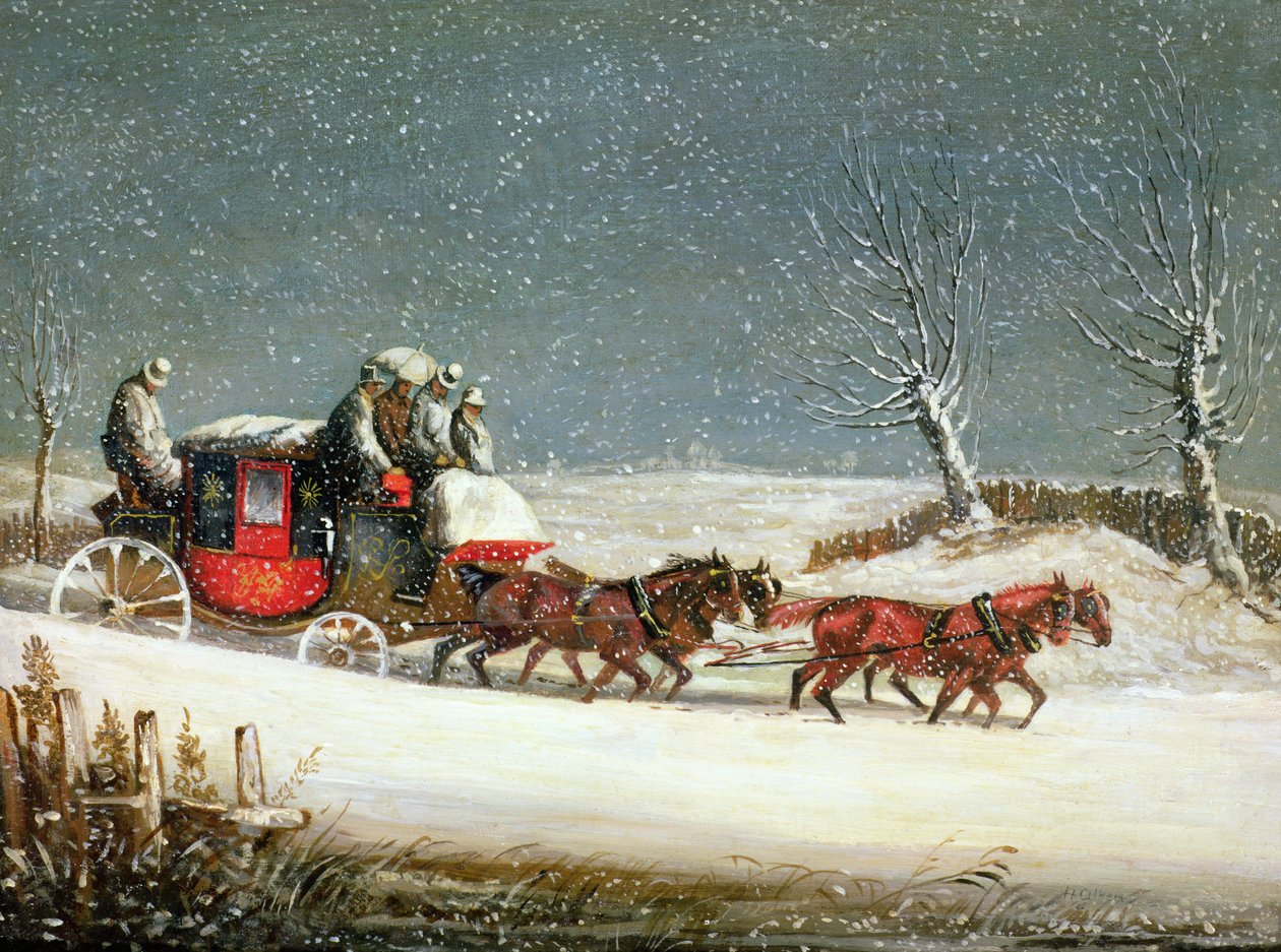 De Koninklijke Post in diepe sneeuw door Samuel Henry Alken