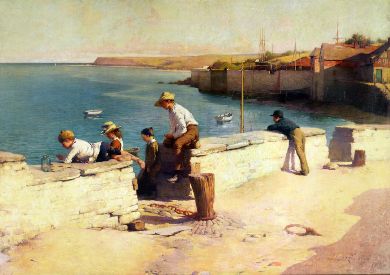 Avond in Padstow, 1890 door Samuel Henry William Llewelyn