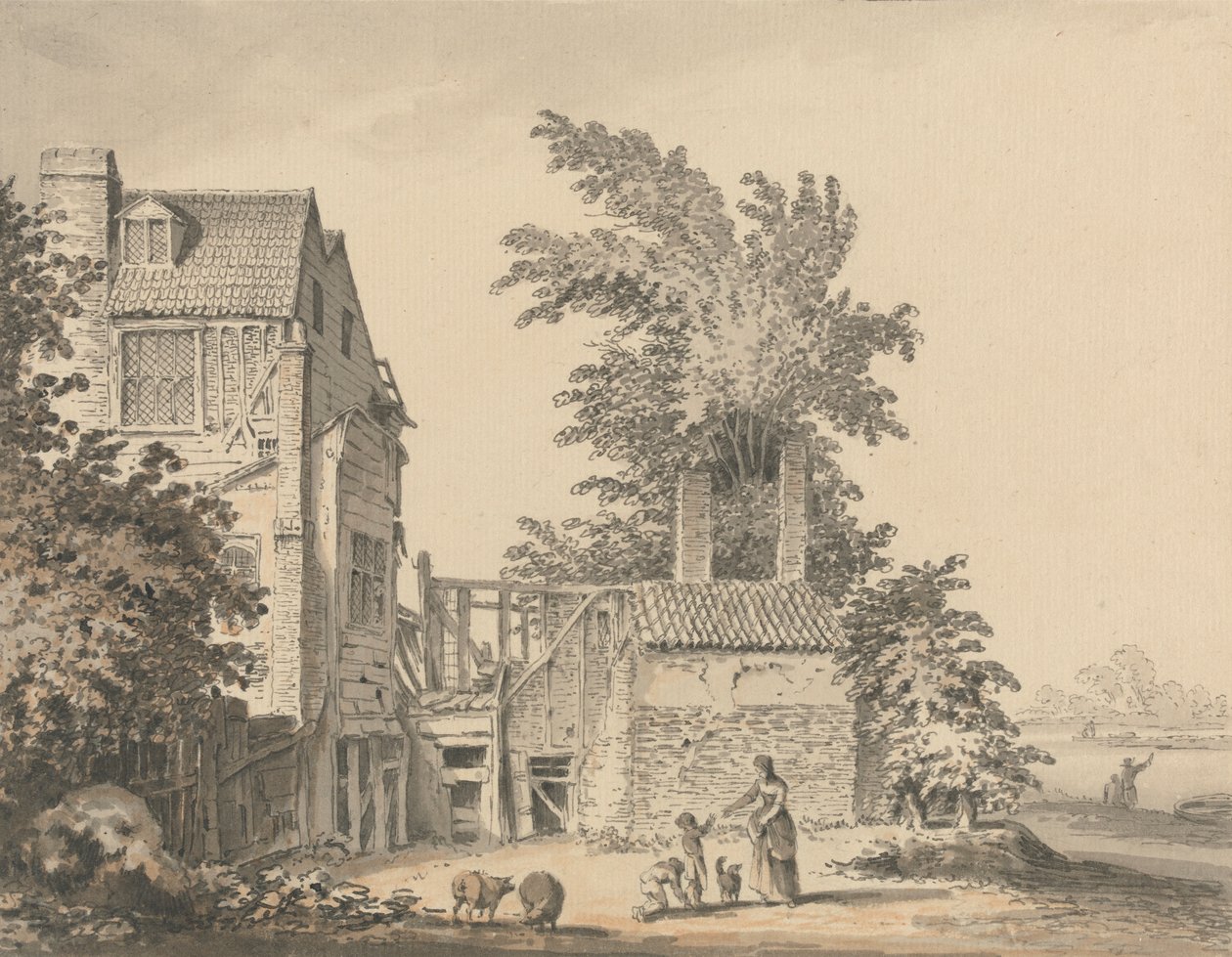 Bij Mortlake door Samuel Hieronymus Grimm