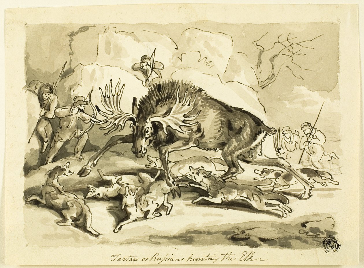 Tartaren of Russen jagen op een eland door Samuel Howett