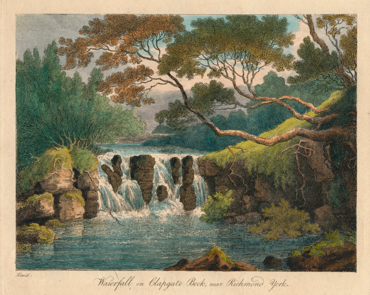 Waterval op Clapgate Beck, nabij Richmond, York, laat 18e-begin 19e eeuw door Samuel Howitt