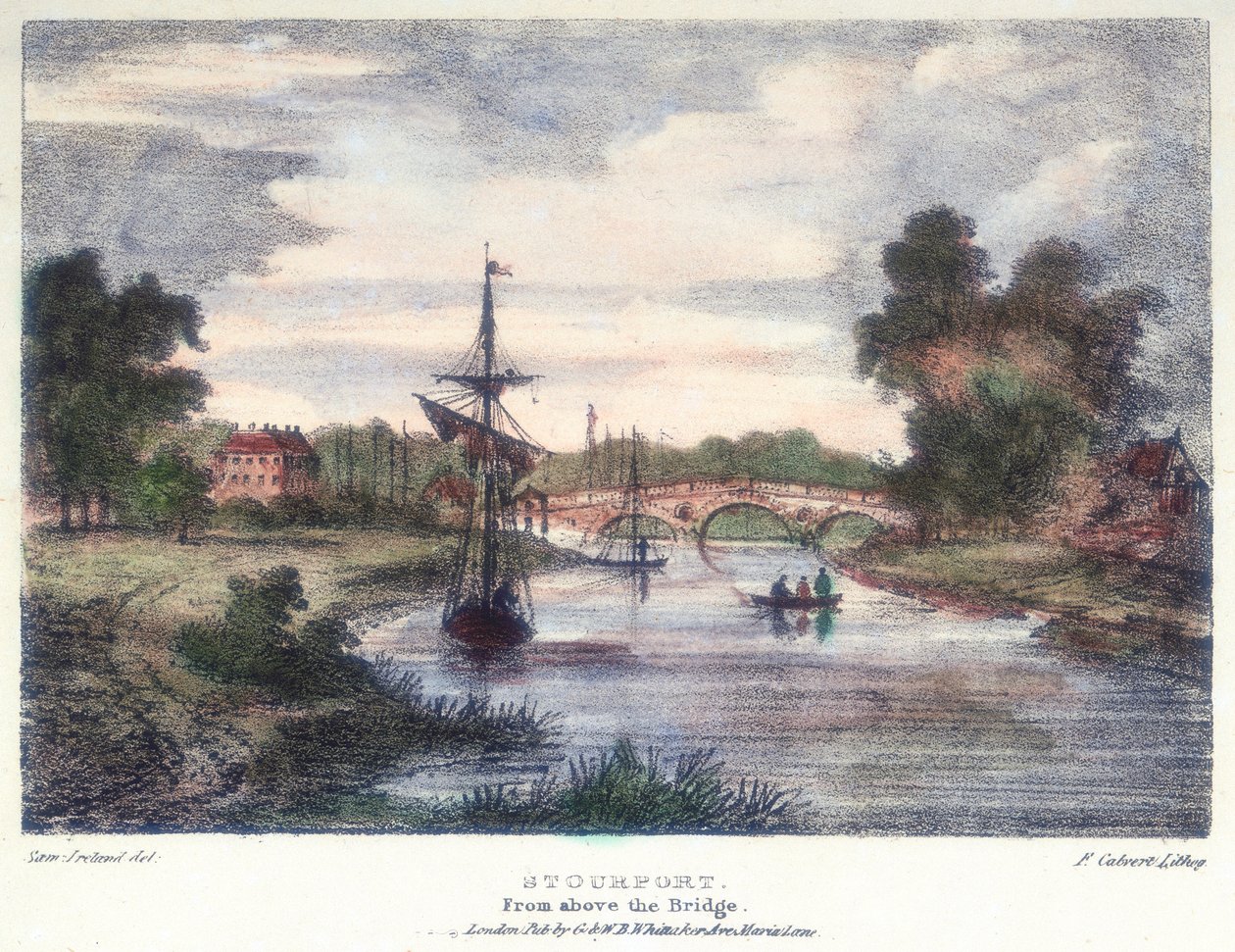 Stourport-on-Severn, Worcestershire, van boven de brug, ca. 1795 door Samuel Ireland