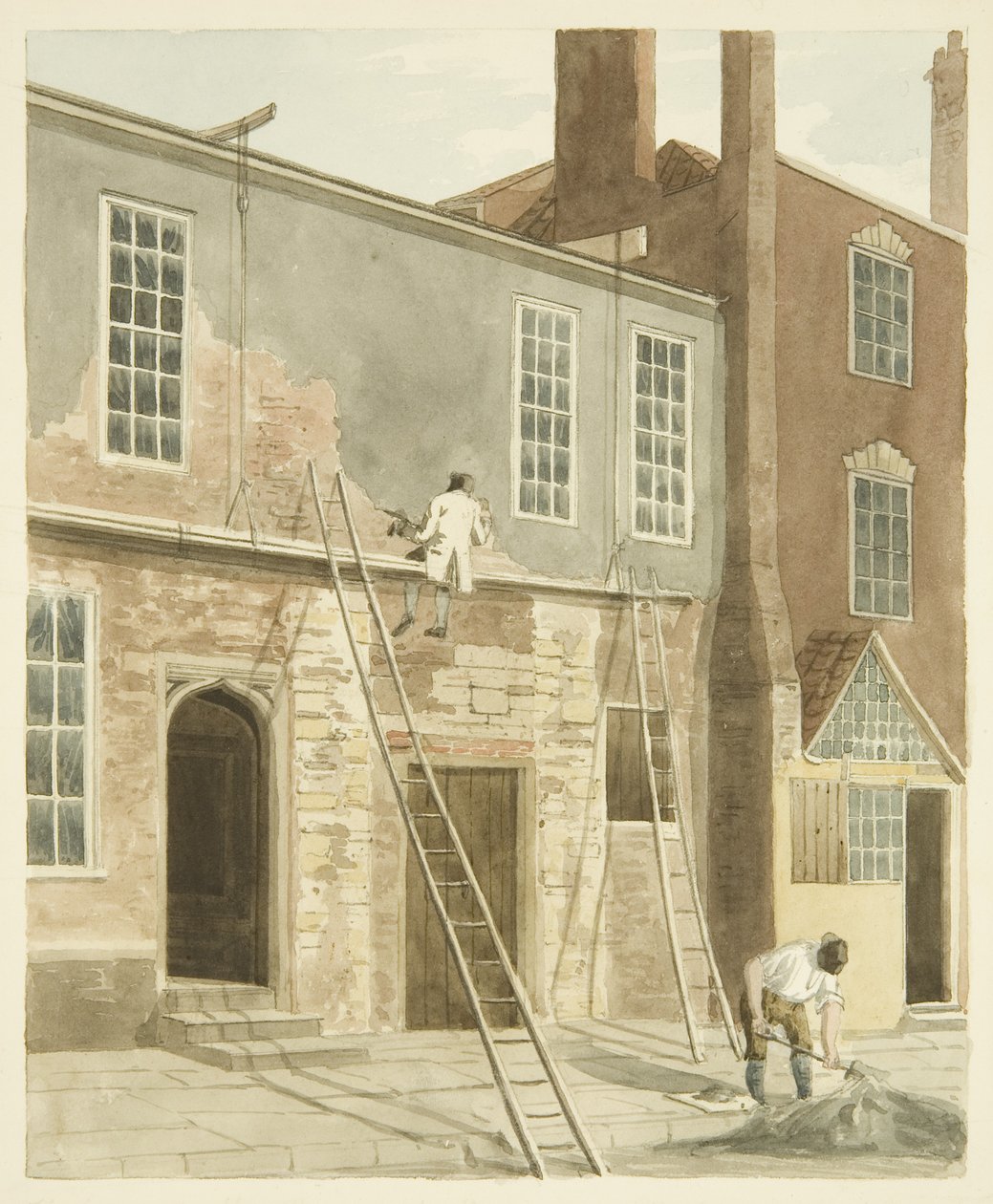 Huis in Castle Green, na het verwijderen van steunberen van het kasteel door Samuel Jackson