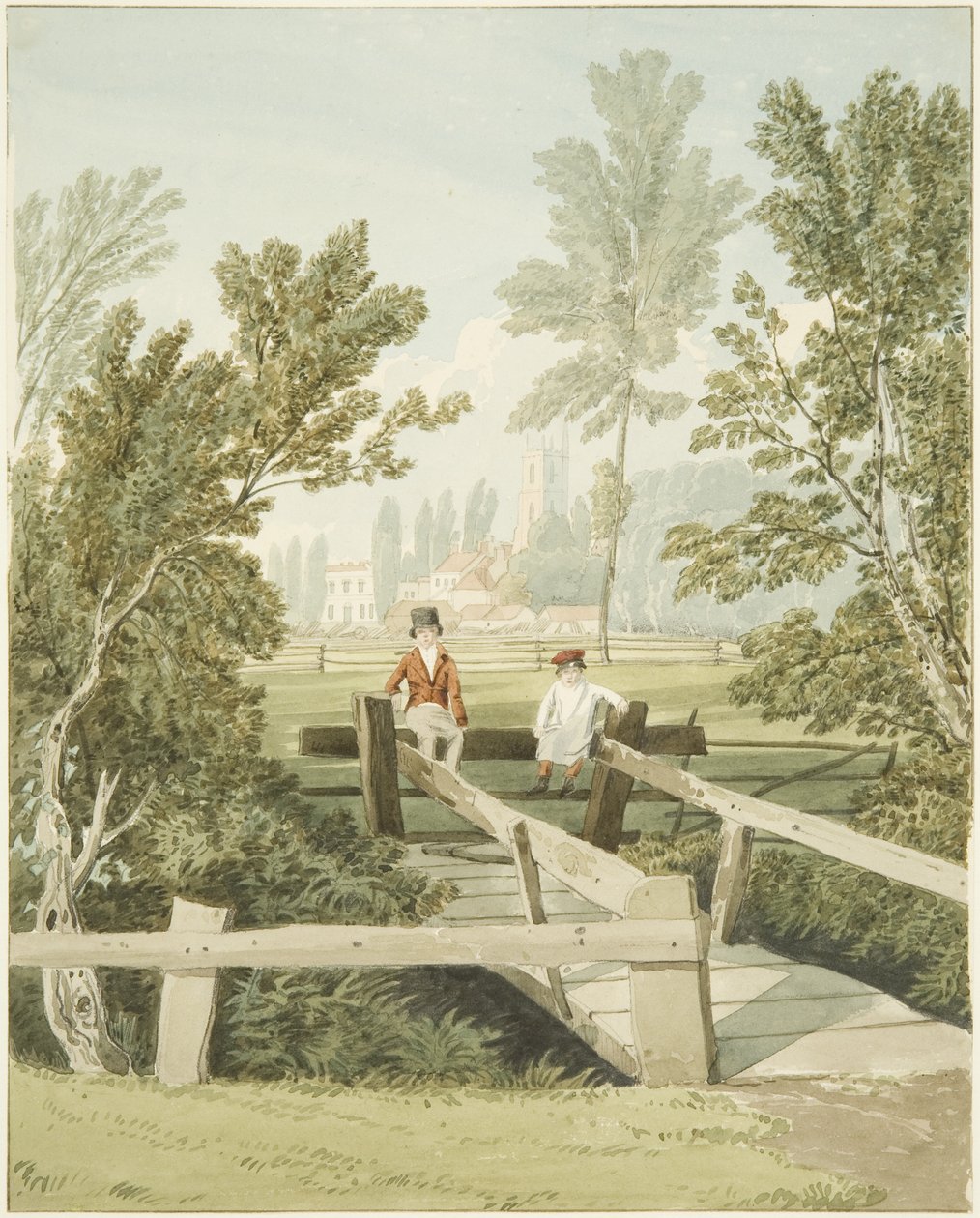 Twee jongens op een hek bij Brislington Brook, c.1824 door Samuel Jackson