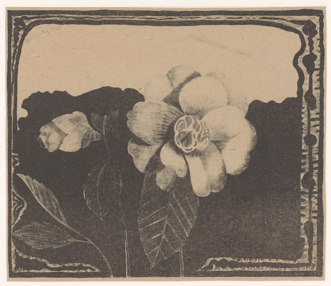 Camelia, links een bloem in knop door Samuel Jessurun de Mesquita (signed by artist)