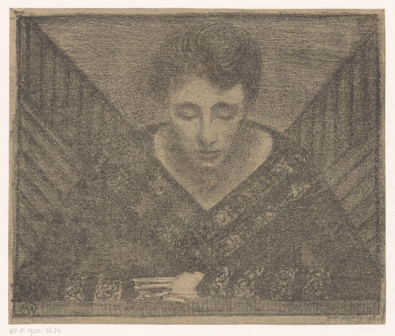 Vrouw met V-hals door Samuel Jessurun de Mesquita (signed by artist)