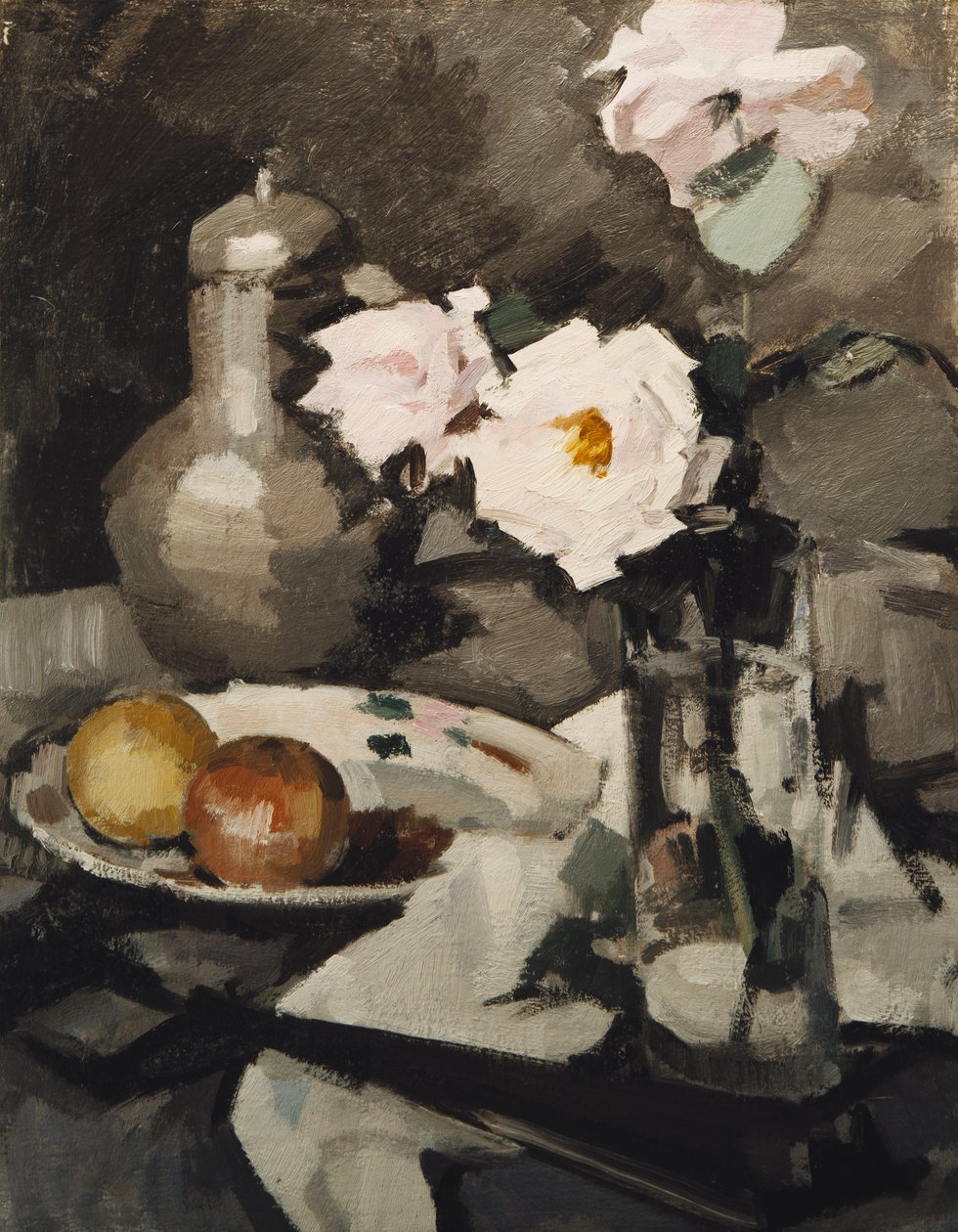 Roze rozen in een glazen vaas, ca. 1924 door Samuel John Peploe