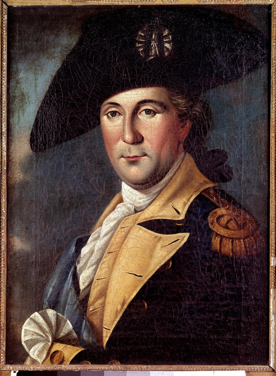 Portret van George Washington (1732-1789) vertegenwoordiger in kostuum Portret van George Washington (1732-1789) vertegenwoordiger in generaal kostuum, met de sjerp van opperbevelhebber van het continentale leger - Schilderij door Samuel King (1748-1819) door Samuel King