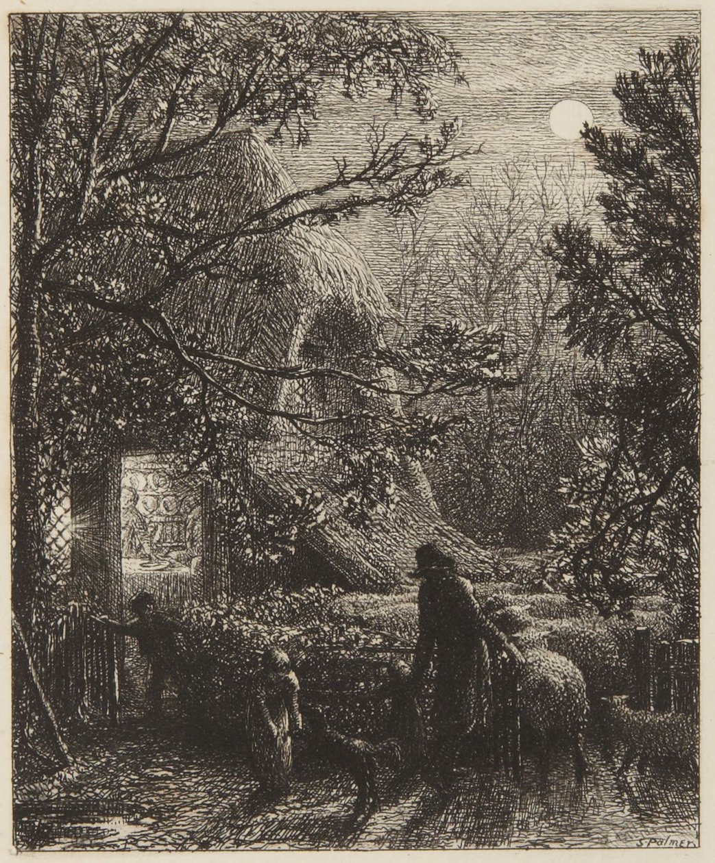 Kerstmis of het binnenhalen van het laatste schaap door Samuel Palmer