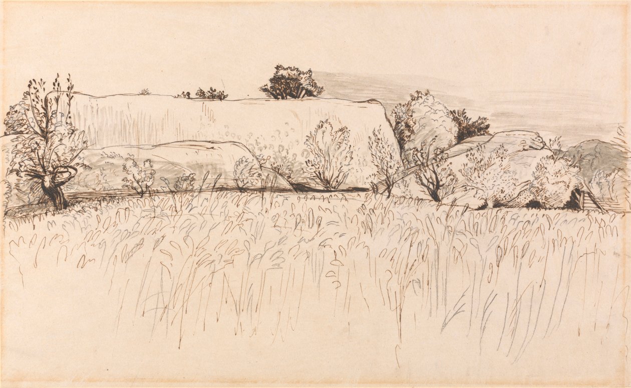 Korenvelden met schuur, Shoreham door Samuel Palmer