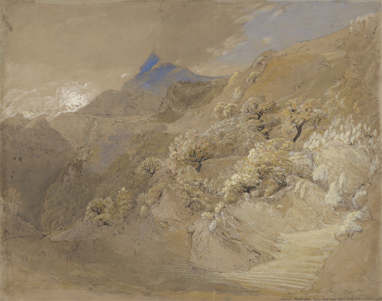 Mount Siabod vanaf Tyn-y-Coed bij Capel Curig door Samuel Palmer