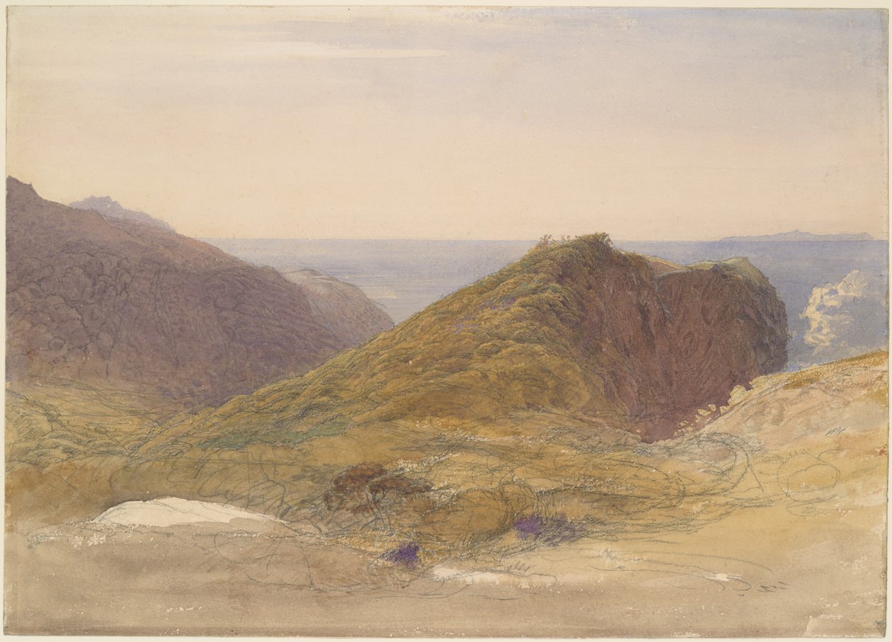 Aan de noordkust van Devon, Lundy Island in de verte door Samuel Palmer