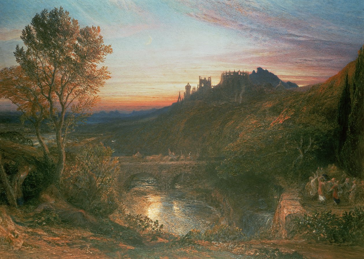 De stad bij zonsondergang door Samuel Palmer