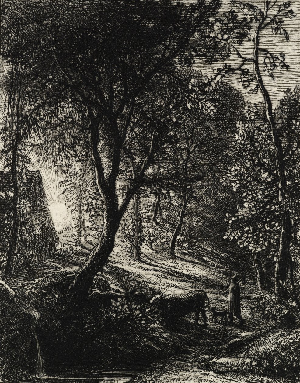 De herdershut of zonsondergang, 1850 door Samuel Palmer