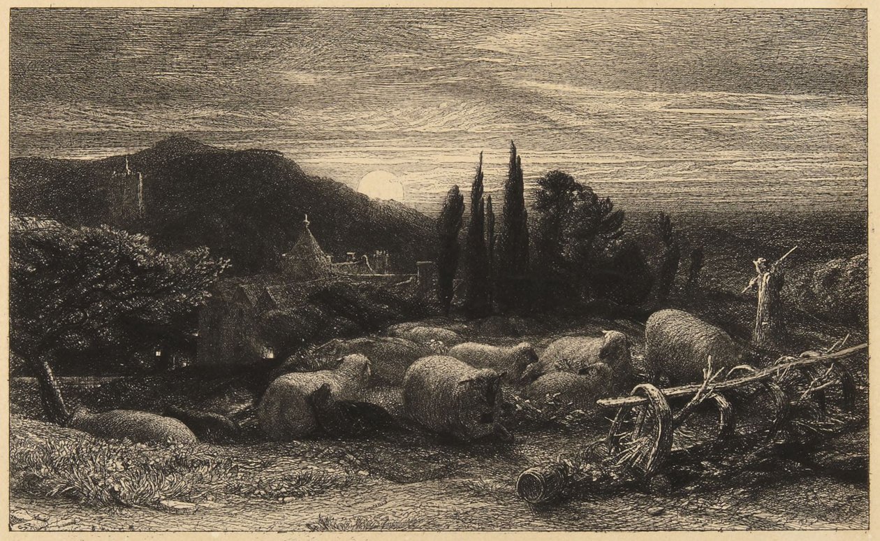 “De opkomende maan” of “Een Engelse pastorale” door Samuel Palmer