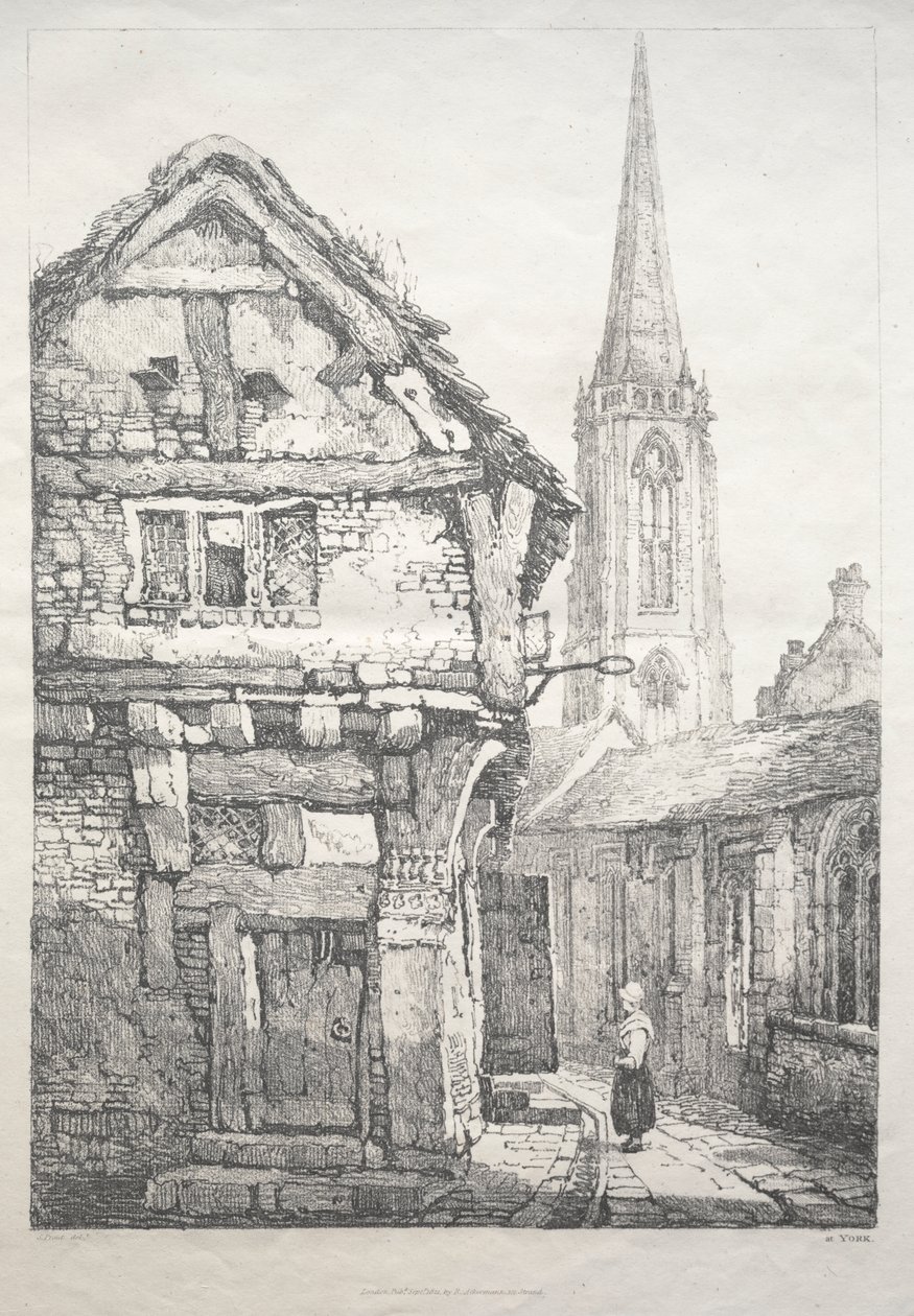 Een Serie Oude Gebouwen en Landelijke Huisjes in het Noorden van Engeland: In York, Straat naast Kloostermuur door Samuel Prout