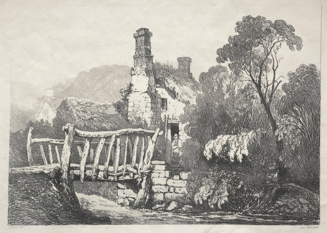 Een serie oude gebouwen en landelijke huisjes in het noorden van Engeland: Bij Byland, 1821 door Samuel Prout