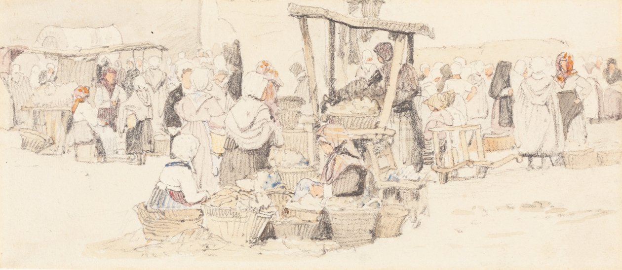 Een markt in de openlucht door Samuel Prout