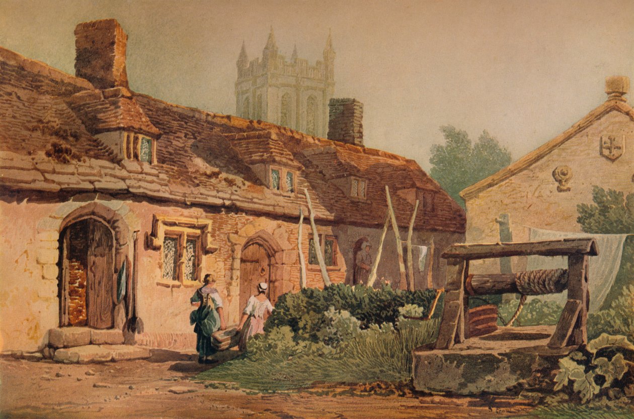 Huisjes in Glastonbury, ca. 1819 door Samuel Prout