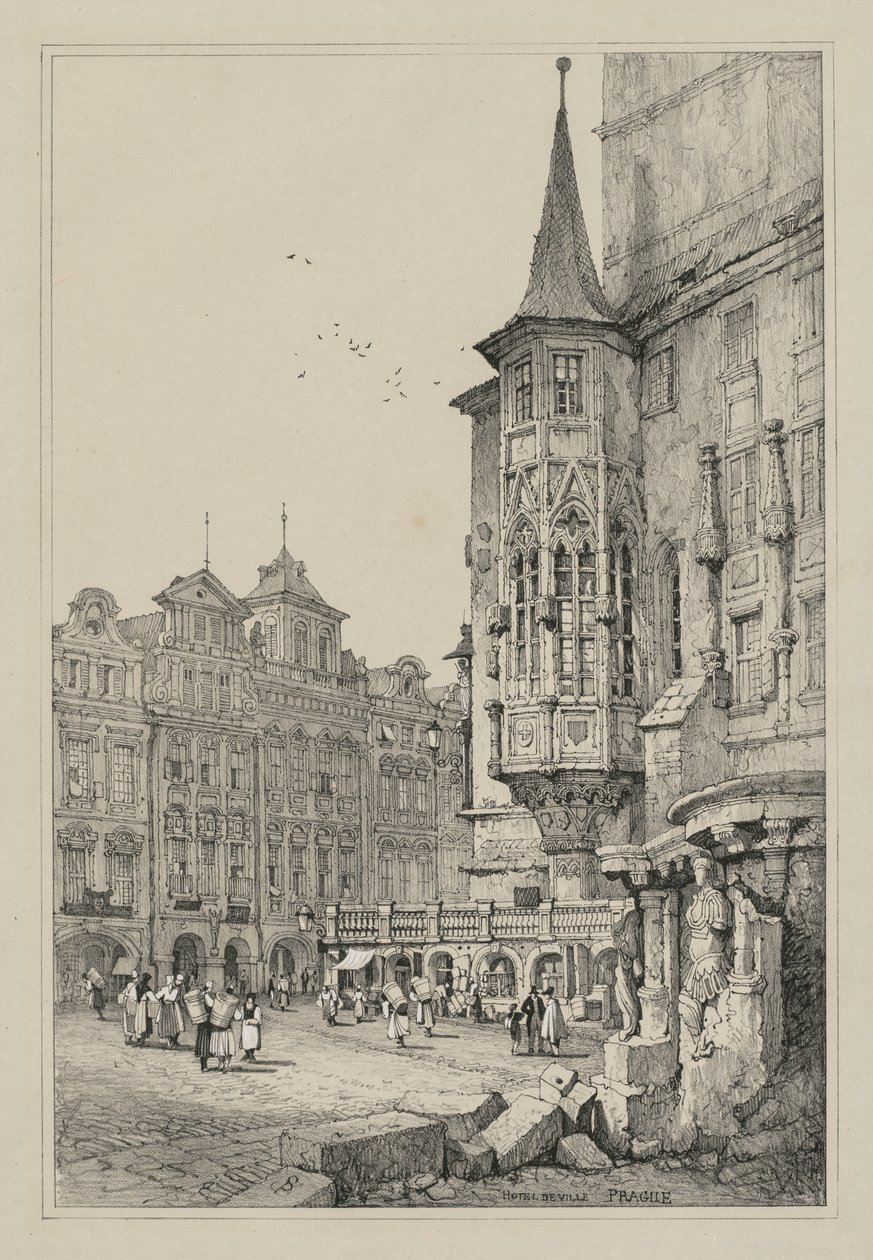Facsimiles van Schetsen gemaakt in Vlaanderen en Duitsland: Stadhuis, Praag door Samuel Prout