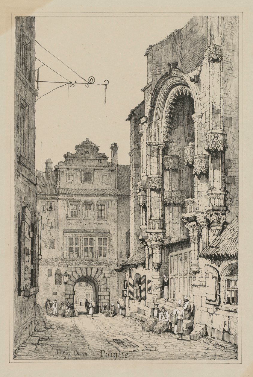 Facsimiles van schetsen gemaakt in Vlaanderen en Duitsland: Thein Kerk, Praag, 1833 door Samuel Prout