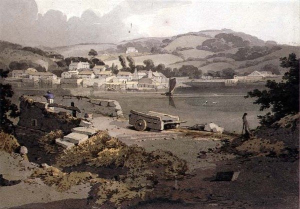 Landschap, met Rivier en Dorp door Samuel Prout