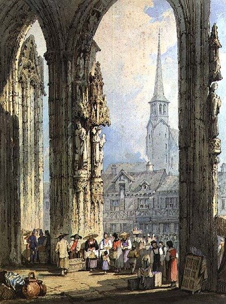 Scène vanuit een Kerkportaal door Samuel Prout