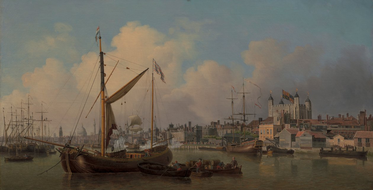 Een Uitzicht op de Toren van Londen, Verondersteld op de Verjaardag van Zijne Majesteit door Samuel Scott
