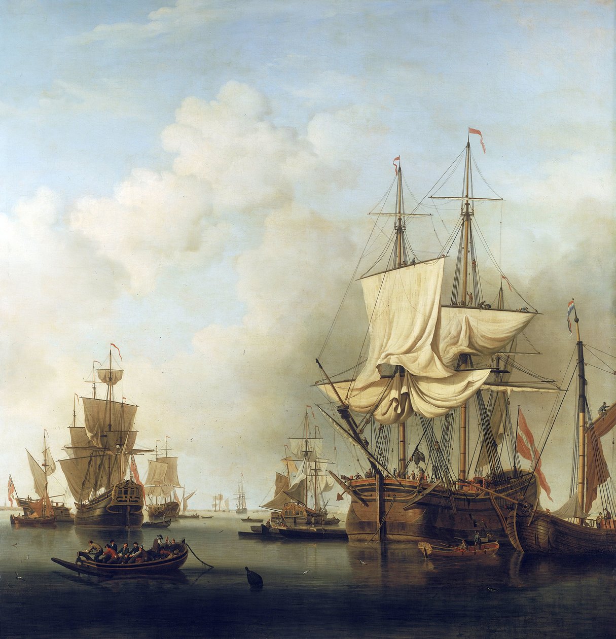 Deense houttransportschip, in de monding van de Theems, naar Gravesend, Engeland door Samuel Scott