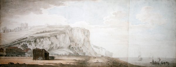 Kasteel en kliffen van Dover vanaf de kust door Samuel Scott