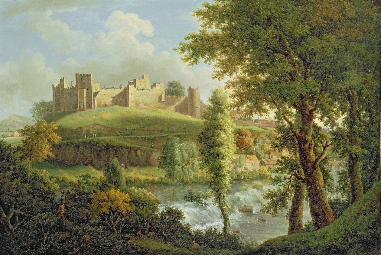 Ludlow Kasteel met Dinham Weir, vanuit het Zuidwesten door Samuel Scott